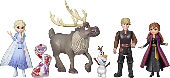 Disney Frozen Adventure Collection, 5 Small Dolls from Frozen 2, Anna, Elsa, Kristoff, Sven, Olaf, & Gale Accessory
