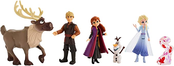 Disney Frozen Adventure Collection, 5 Small Dolls from Frozen 2, Anna, Elsa, Kristoff, Sven, Olaf, & Gale Accessory