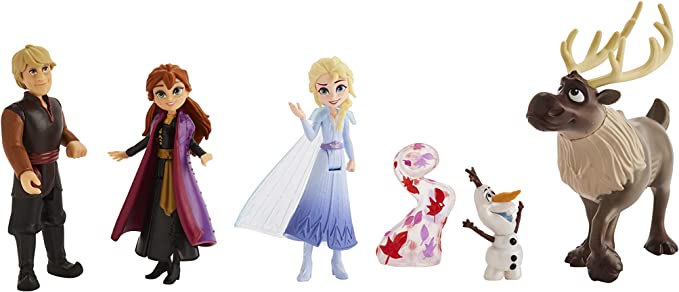 Disney Frozen Adventure Collection, 5 Small Dolls from Frozen 2, Anna, Elsa, Kristoff, Sven, Olaf, & Gale Accessory