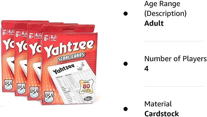 80-Sheet Yahtzee Score Cards - 4 Pack