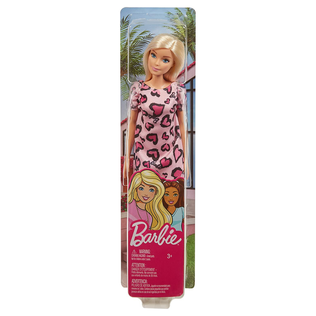 Barbie Doll, Blonde, Wearing Pink Heart-Print Dress and Platform Sneakers, for 3 to 7 Year Olds