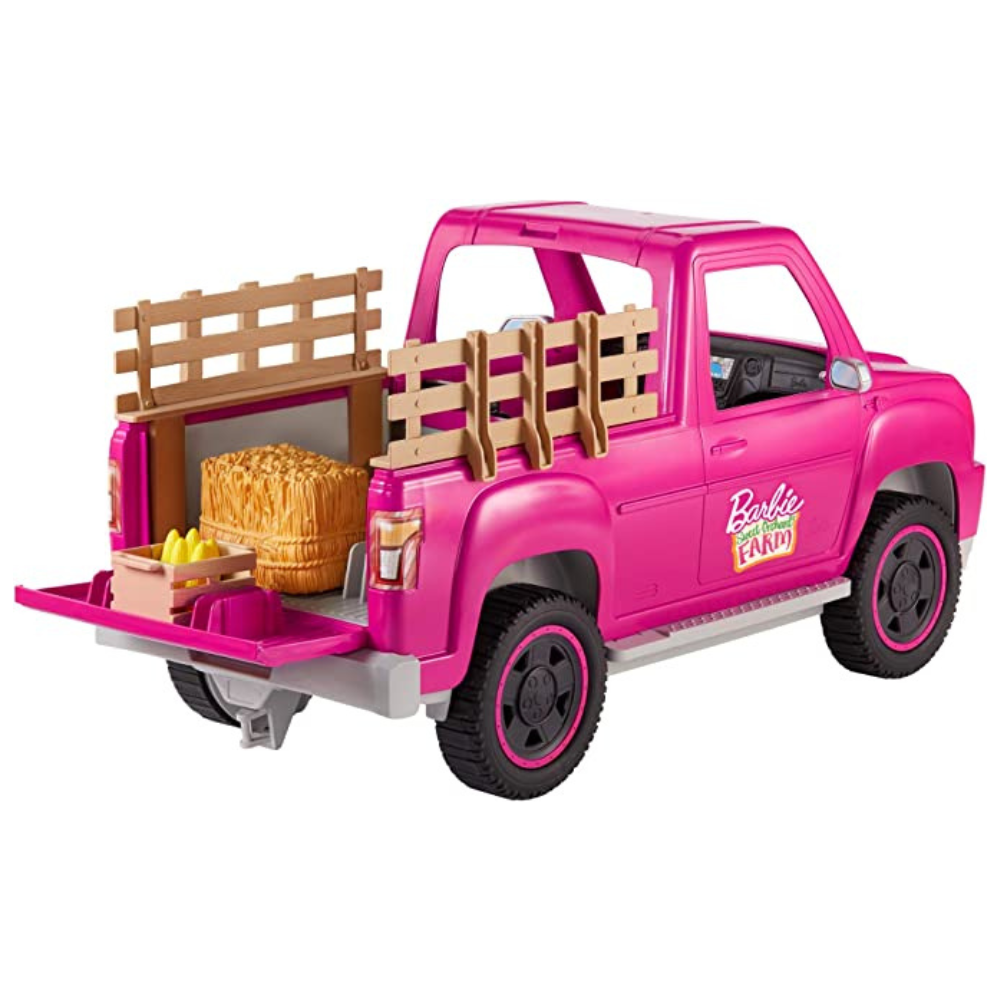 Barbie Sweet Orchard Farm Truck & Doll Set, Blonde Doll & Pink Truck with Working Tailgate, Hay Bale, Crate & Corn, Gift for 3 to 7 Year Olds